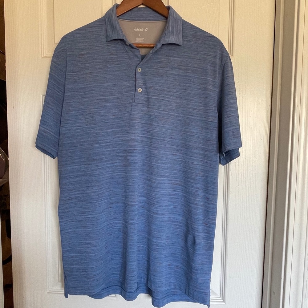 johnnie-O Mens Large Blue Space Dye Performance Short Sleeve Polo Shirt Stretch - Picture 3 of 8